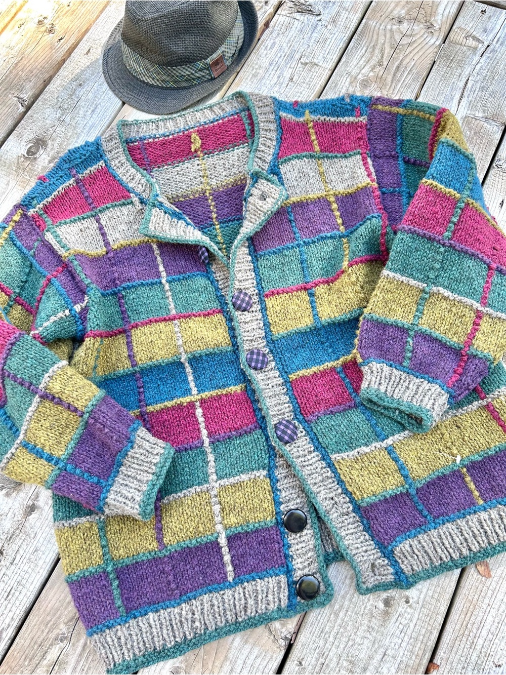 Artisan patchwork vibe boho wool knit sweater w cottagecore country prairie vibe - Picture 8 of 16